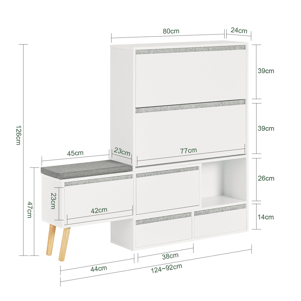 SoBuy FSR134-W, Shoe Cabinet Shoe Rack Cupboard Organizer with Storage Bench, White