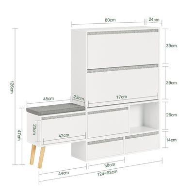 SoBuy FSR134-W, Shoe Cabinet Shoe Rack Cupboard Organizer with Storage Bench, White