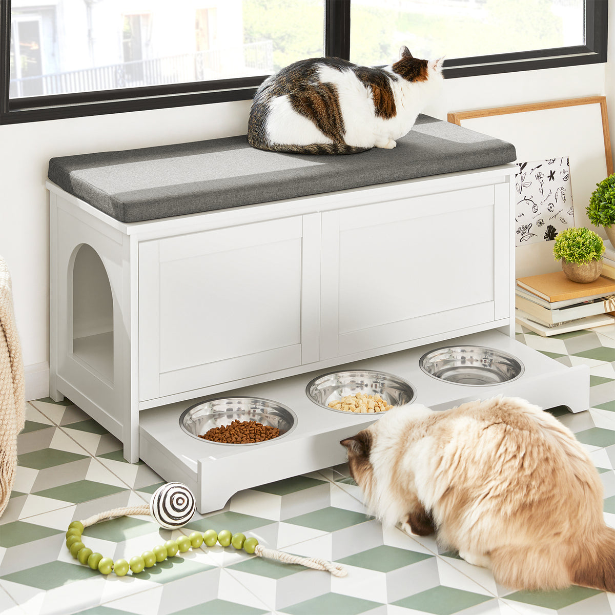 SoBuy FSR136-W, Cat House Cat Litter Box Cabinet, Shoe Bench Shoe Storage Cabinet, White