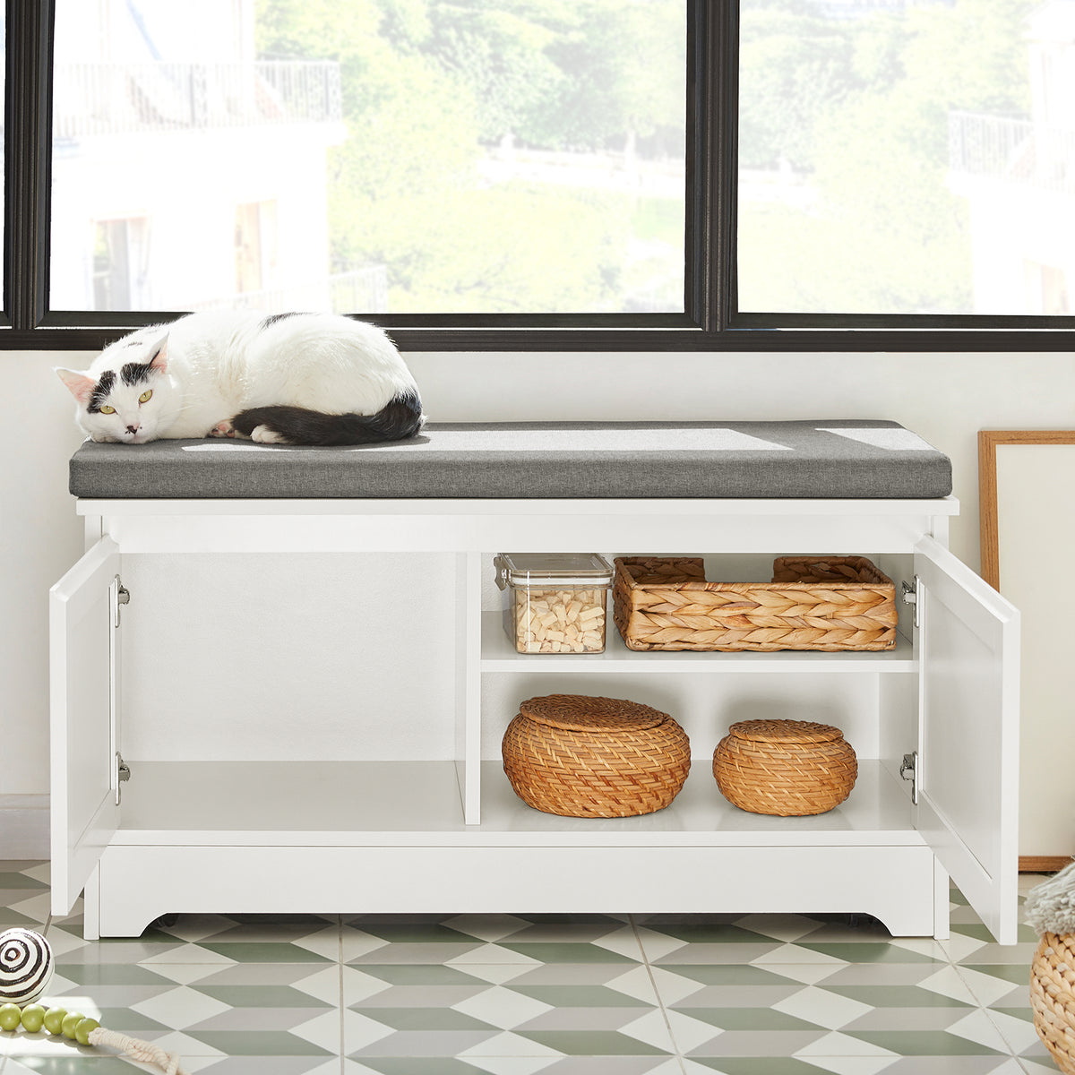 SoBuy FSR136-W, Cat House Cat Litter Box Cabinet, Shoe Bench Shoe Storage Cabinet, White