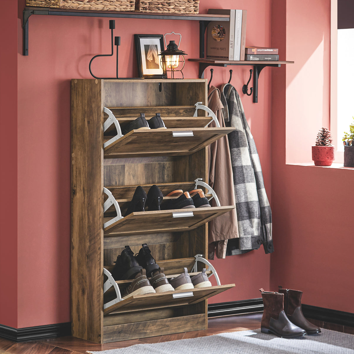 SoBuy FSR137-L-F, 3 Drawers Shoe Cabinet Storage Cupboard Organizer Unit, Brown