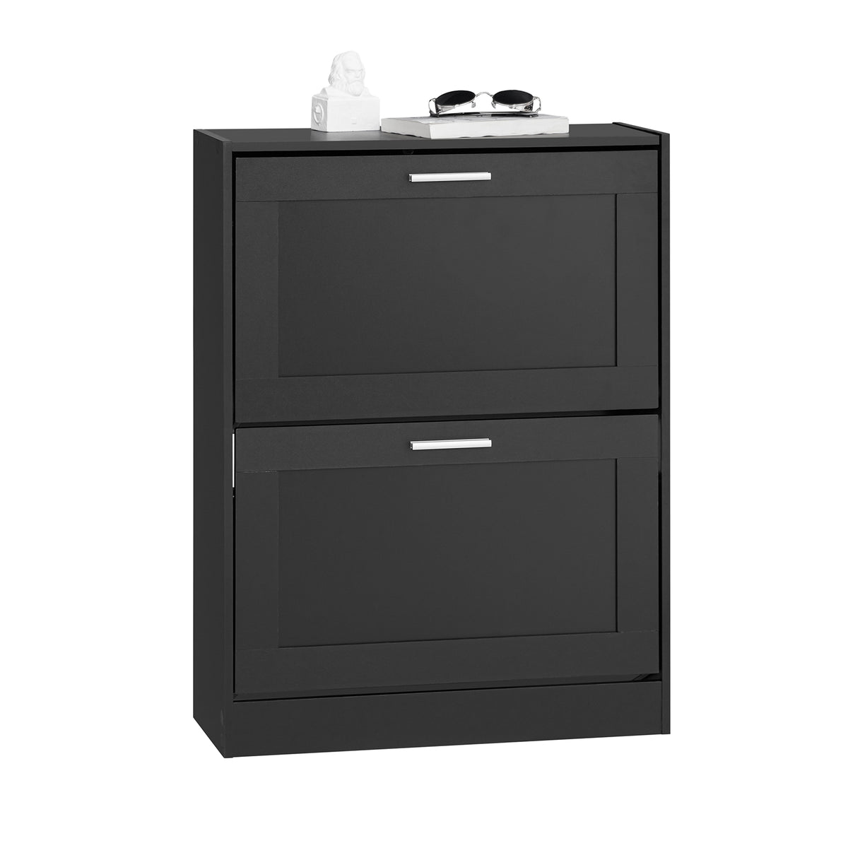 SoBuy FSR137-SCH, 2 Flip-drawers Shoe Cabinet Shoe Rack Shoe Storage Cupboard Organizer, Black