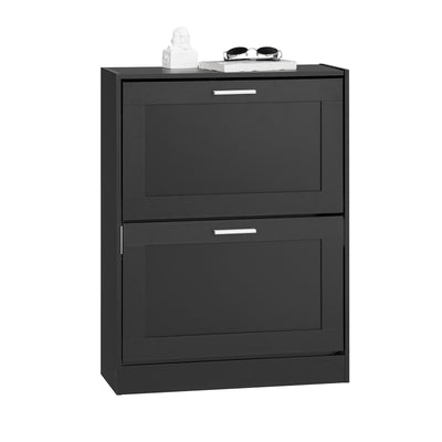 SoBuy FSR137-SCH, 2 Flip-drawers Shoe Cabinet Shoe Rack Shoe Storage Cupboard Organizer, Black