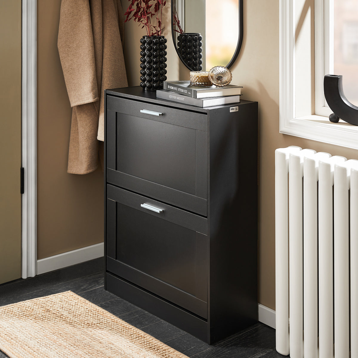 SoBuy FSR137-SCH, 2 Flip-drawers Shoe Cabinet Shoe Rack Shoe Storage Cupboard Organizer, Black