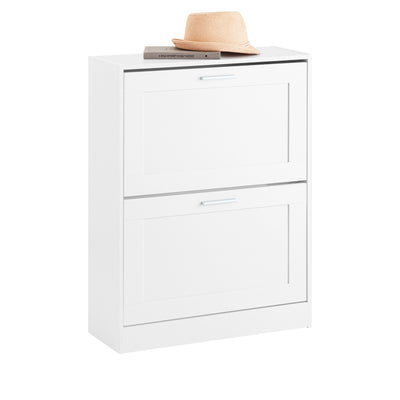SoBuy FSR137-W, 2 Flip-drawers Shoe Cabinet Shoe Rack Shoe Storage Cupboard Organizer, White
