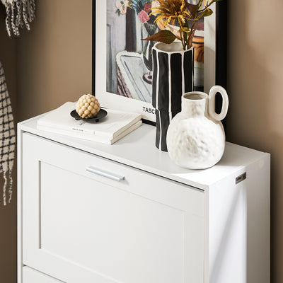 SoBuy FSR137-W, 2 Flip-drawers Shoe Cabinet Shoe Rack Shoe Storage Cupboard Organizer, White
