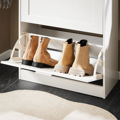 SoBuy FSR137-W, 2 Flip-drawers Shoe Cabinet Shoe Rack Shoe Storage Cupboard Organizer, White