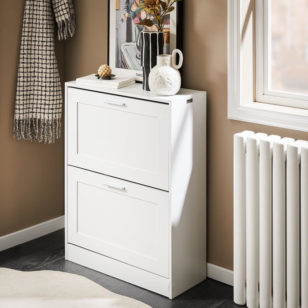 SoBuy FSR137-W, 2 Flip-drawers Shoe Cabinet Shoe Rack Shoe Storage Cupboard Organizer, White