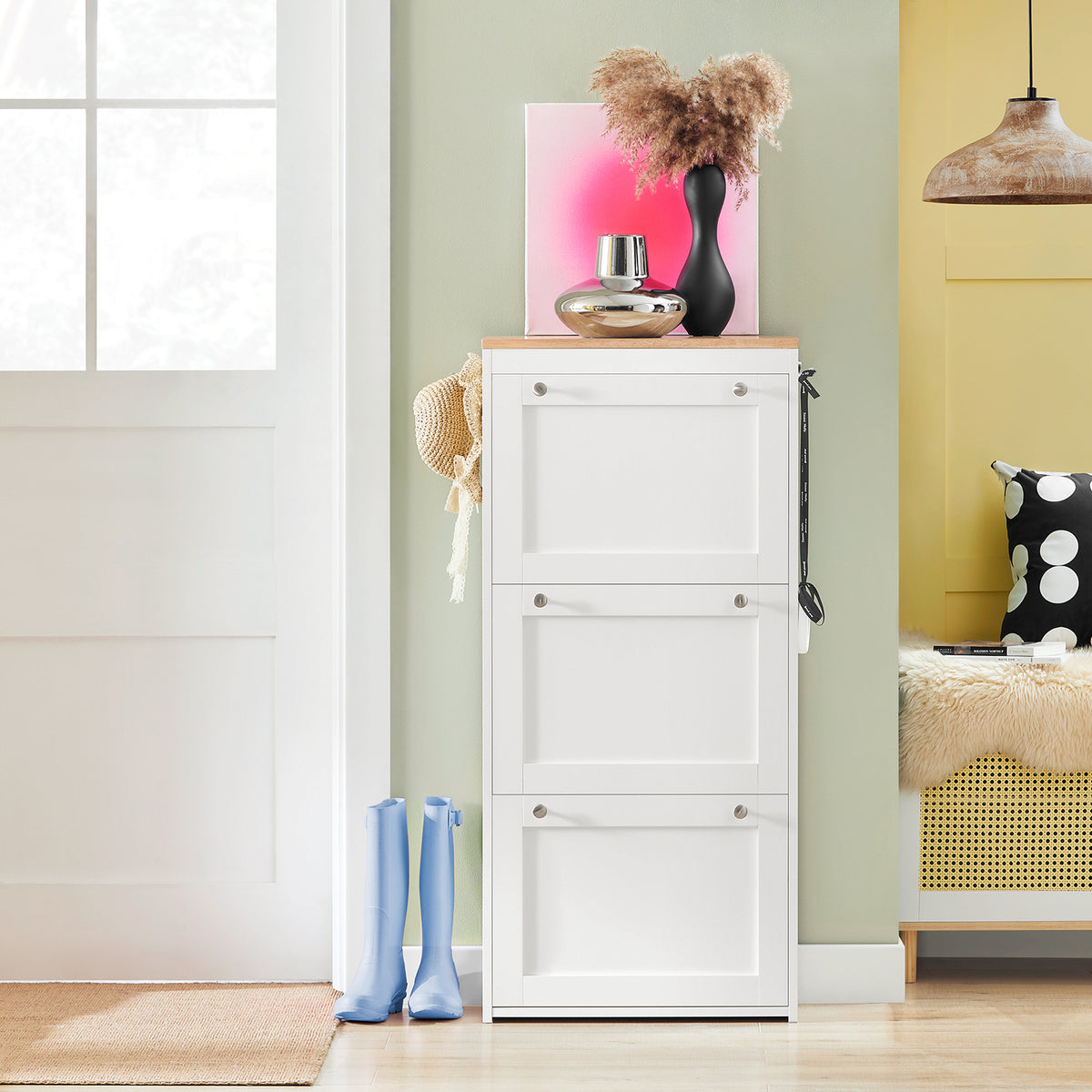 Pre-sale SoBuy FSR144-WN, 3 Drawers Shoe Cabinet Shoe Rack Shoe Storage Cupboard Organizer, White