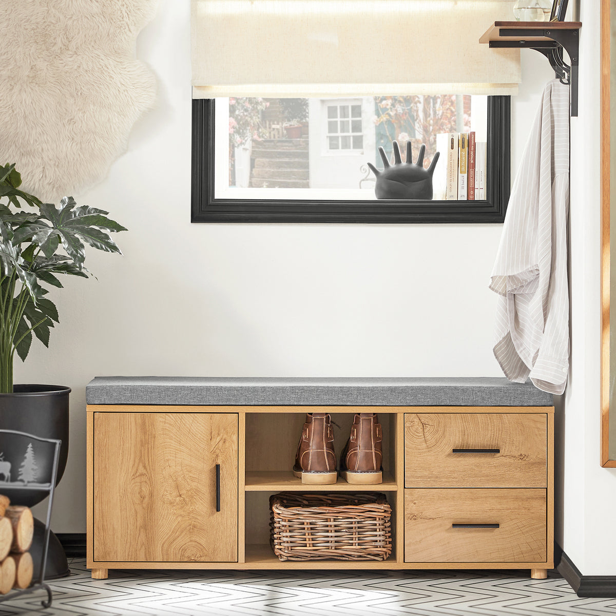 SoBuy FSR148-N, Hallway Shoe Bench Shoe Cabinet Shoe Rack Storage Bench, Wood