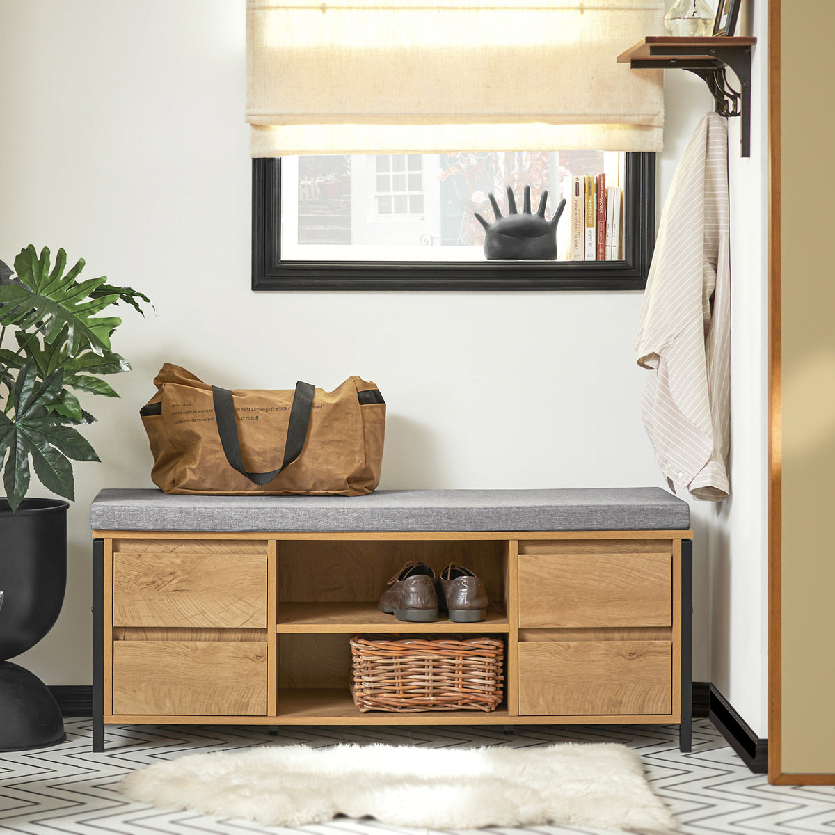 SoBuy FSR149-N, Hallway Shoe Bench Shoe Cabinet Shoe Rack Storage Bench, Wood