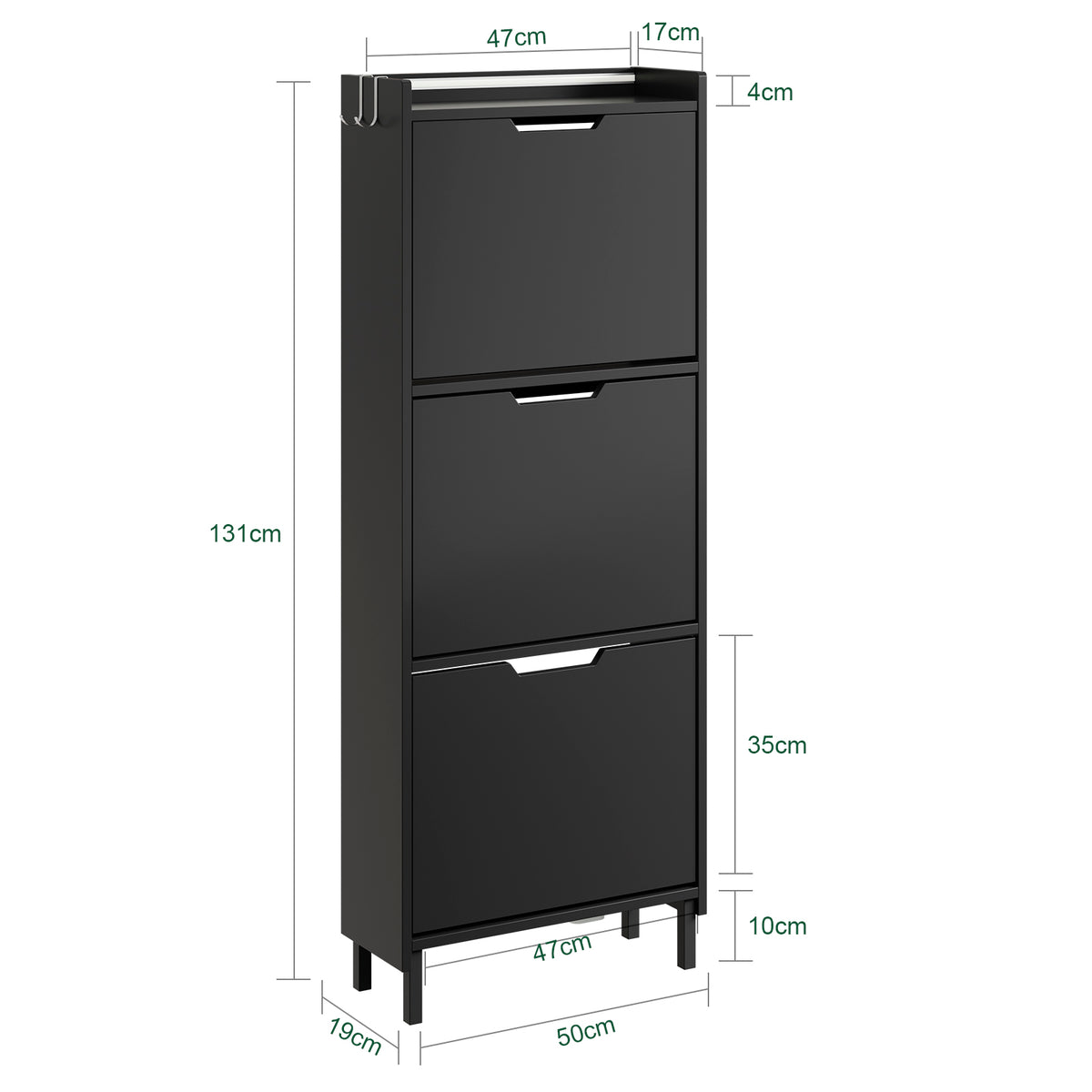 SoBuy FSR151-H-E-SCH, Wall-Mounted Shoe Cabinet with Sensor Light 19 cm for Hallway | Slim LED Shoe Rack for Entryways and Small Flats