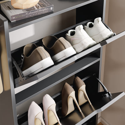 SoBuy FSR151-H-E-SCH, Wall-Mounted Shoe Cabinet with Sensor Light 19 cm for Hallway | Slim LED Shoe Rack for Entryways and Small Flats
