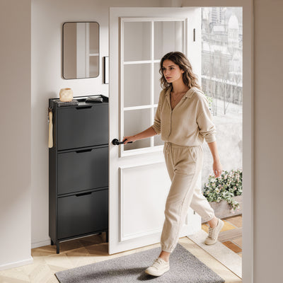 SoBuy FSR151-H-E-SCH, Wall-Mounted Shoe Cabinet with Sensor Light 19 cm for Hallway | Slim LED Shoe Rack for Entryways and Small Flats
