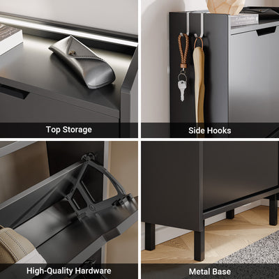 SoBuy FSR151-H-E-SCH, Wall-Mounted Shoe Cabinet with Sensor Light 19 cm for Hallway | Slim LED Shoe Rack for Entryways and Small Flats