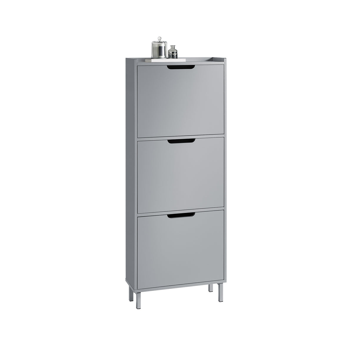 SoBuy FSR151-H-HG, Narrow Shoe Rack with 3 Flip Drawers Slim Wooden Shoe Storage Cupboard for Hallway Entrance Foyer or Understairs Grey W50 x D19 x H129cm