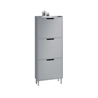 SoBuy FSR151-H-HG, Narrow Shoe Rack with 3 Flip Drawers Slim Wooden Shoe Storage Cupboard for Hallway Entrance Foyer or Understairs Grey W50 x D19 x H129cm