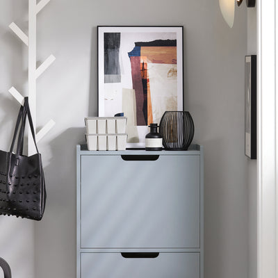 SoBuy FSR151-H-HG, Narrow Shoe Rack with 3 Flip Drawers Slim Wooden Shoe Storage Cupboard for Hallway Entrance Foyer or Understairs Grey W50 x D19 x H129cm