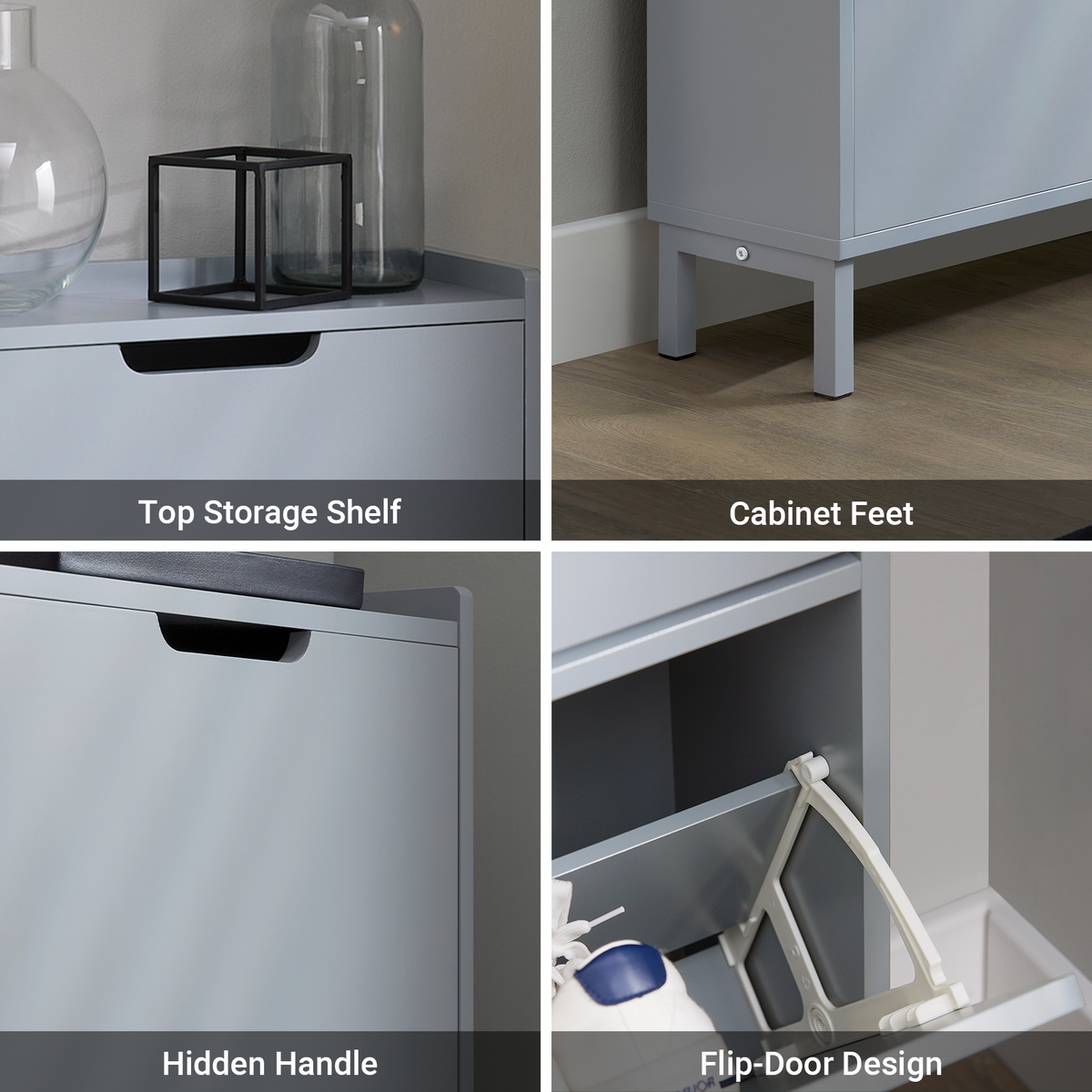 SoBuy FSR151-H-HG, Narrow Shoe Rack with 3 Flip Drawers Slim Wooden Shoe Storage Cupboard for Hallway Entrance Foyer or Understairs Grey W50 x D19 x H129cm