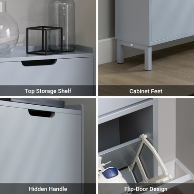 SoBuy FSR151-H-HG, Narrow Shoe Rack with 3 Flip Drawers Slim Wooden Shoe Storage Cupboard for Hallway Entrance Foyer or Understairs Grey W50 x D19 x H129cm