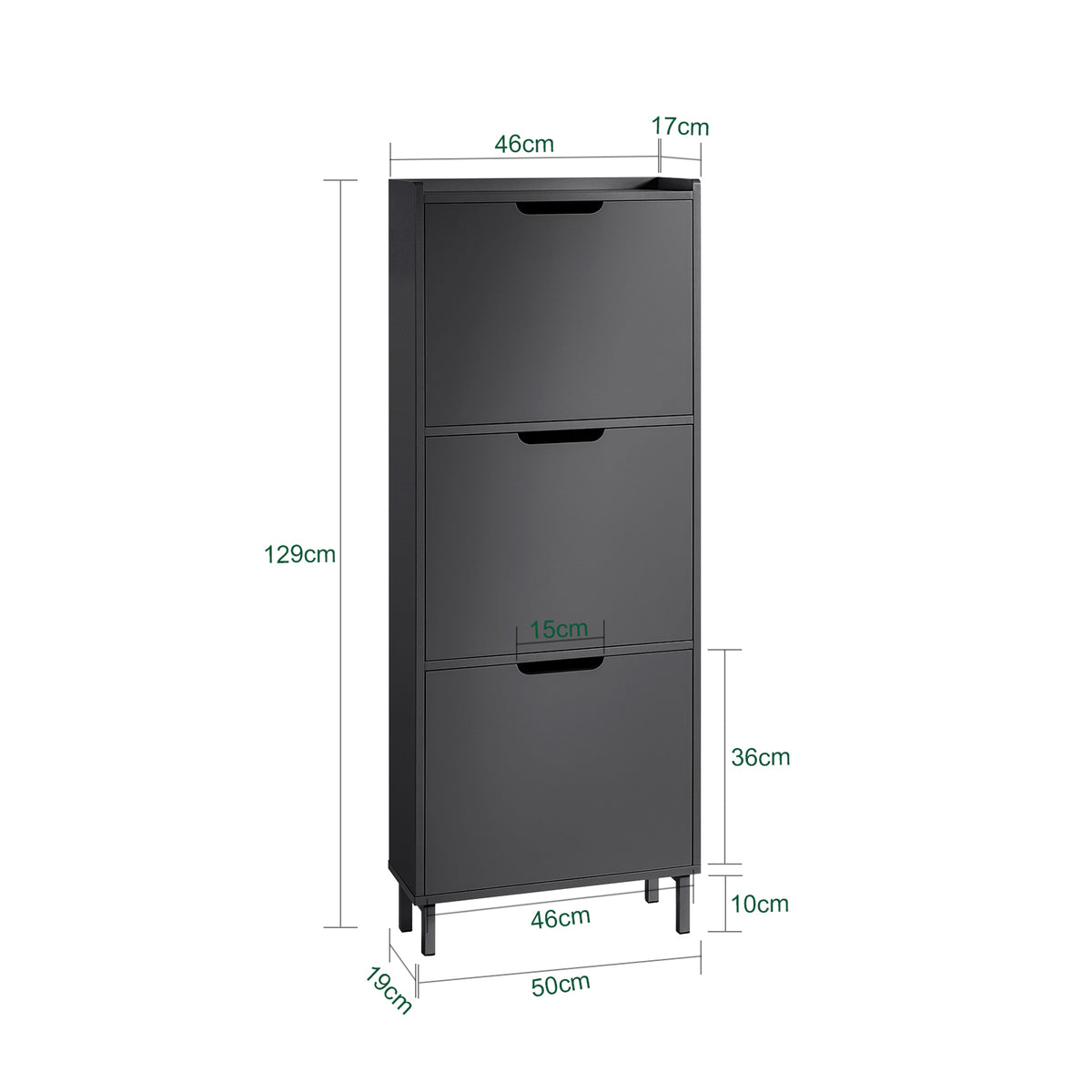 SoBuy FSR151-H-SCH, Narrow Shoe Rack with 3 Flip Drawers Slim Wooden Shoe Storage Cupboard for Hallway Entrance Foyer or Understairs Black W50 x D19 x H129cm