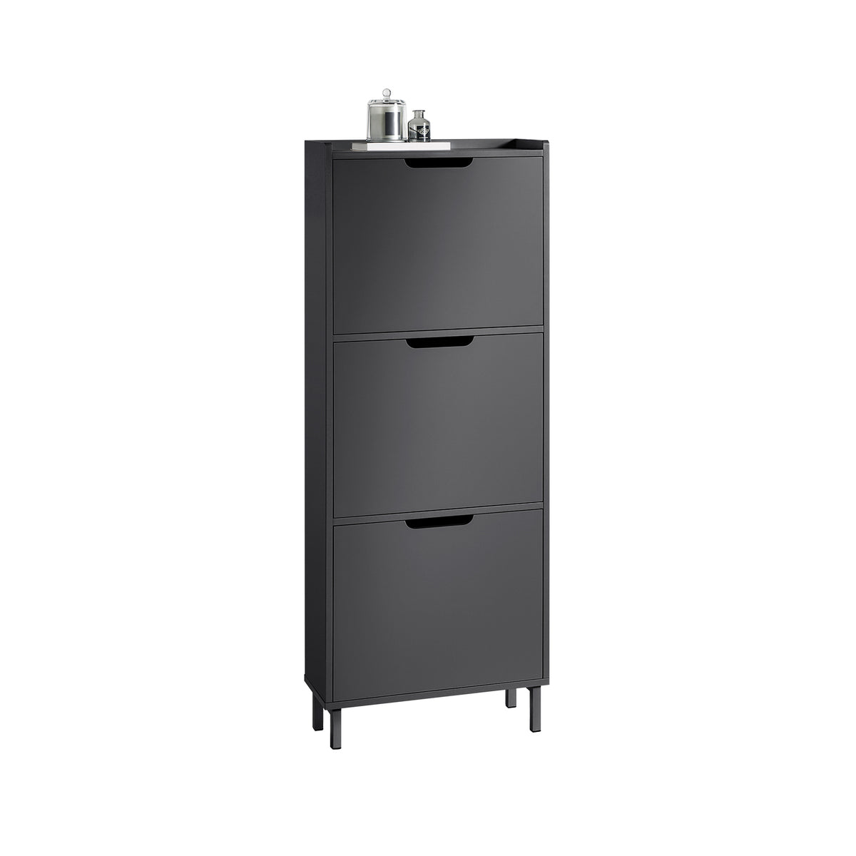 SoBuy FSR151-H-SCH, Narrow Shoe Rack with 3 Flip Drawers Slim Wooden Shoe Storage Cupboard for Hallway Entrance Foyer or Understairs Black W50 x D19 x H129cm