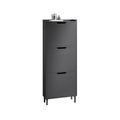 SoBuy FSR151-H-SCH, Narrow Shoe Rack with 3 Flip Drawers Slim Wooden Shoe Storage Cupboard for Hallway Entrance Foyer or Understairs Black W50 x D19 x H129cm