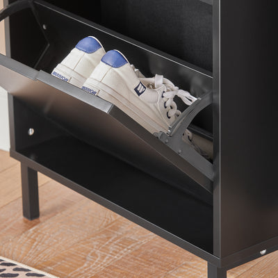 SoBuy FSR151-H-SCH, Narrow Shoe Rack with 3 Flip Drawers Slim Wooden Shoe Storage Cupboard for Hallway Entrance Foyer or Understairs Black W50 x D19 x H129cm
