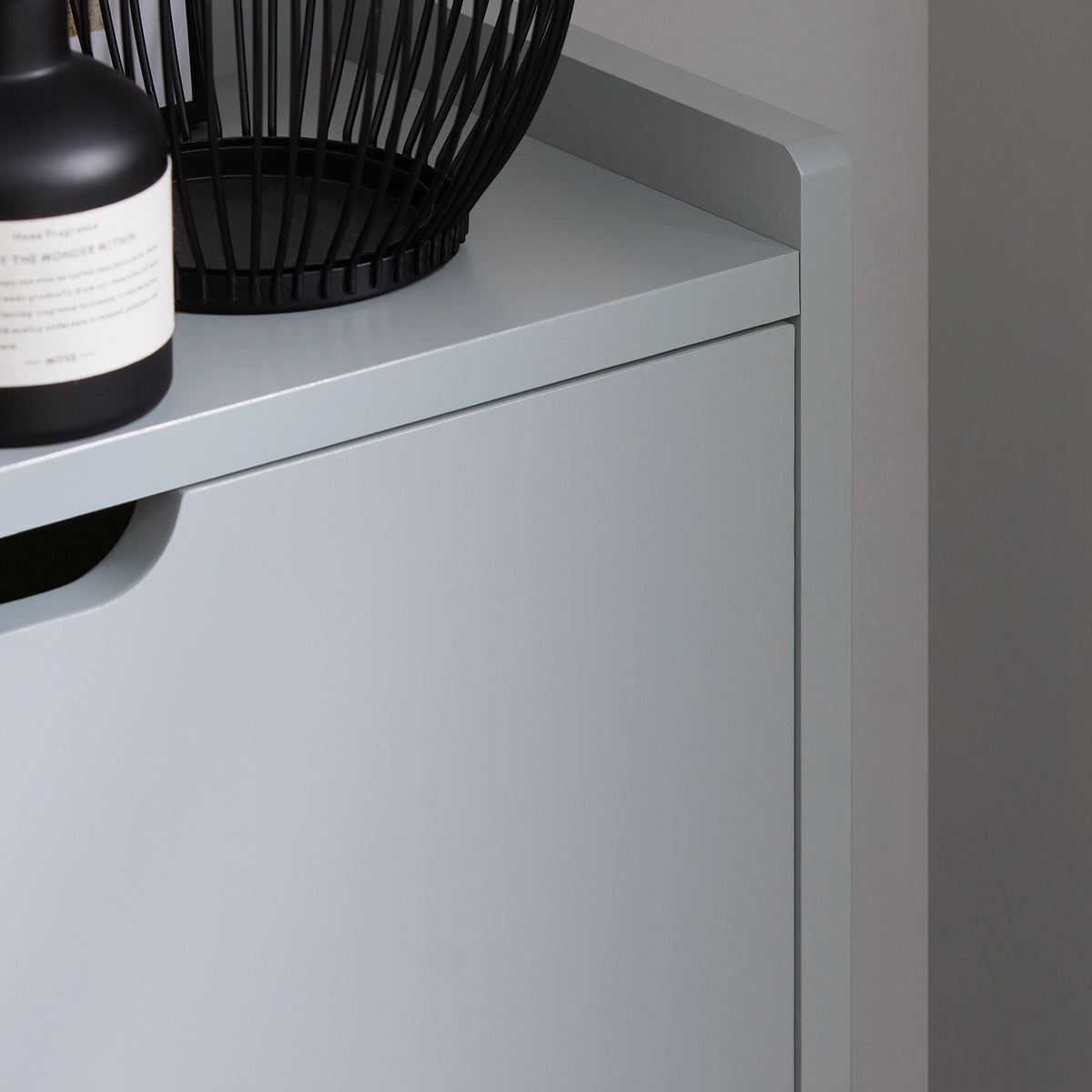 FSR151-HG hidden handle detail on grey shoe cabinet sleek flush door design