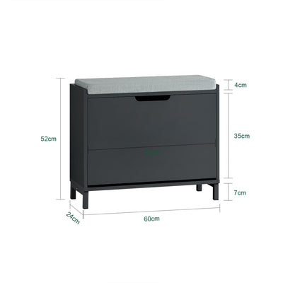 SoBuy FSR151-K-SCH, Hallway Shoe Bench Shoe Rack Shoe Cabinet with Seat Cushion and Flip-drawer, Black