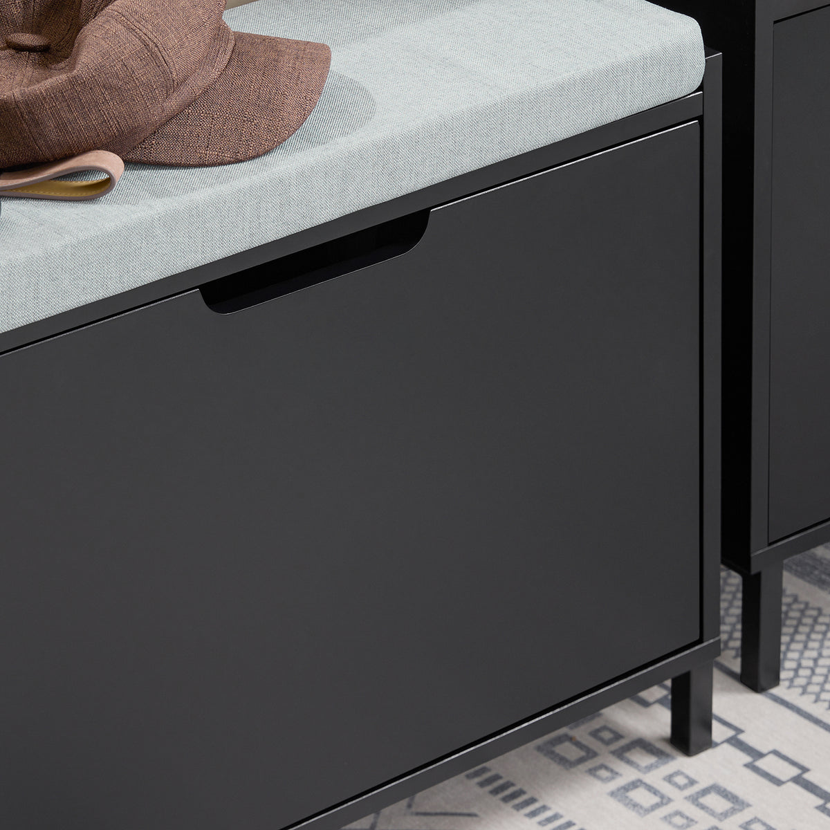 SoBuy FSR151-K-SCH, Hallway Shoe Bench Shoe Rack Shoe Cabinet with Seat Cushion and Flip-drawer, Black