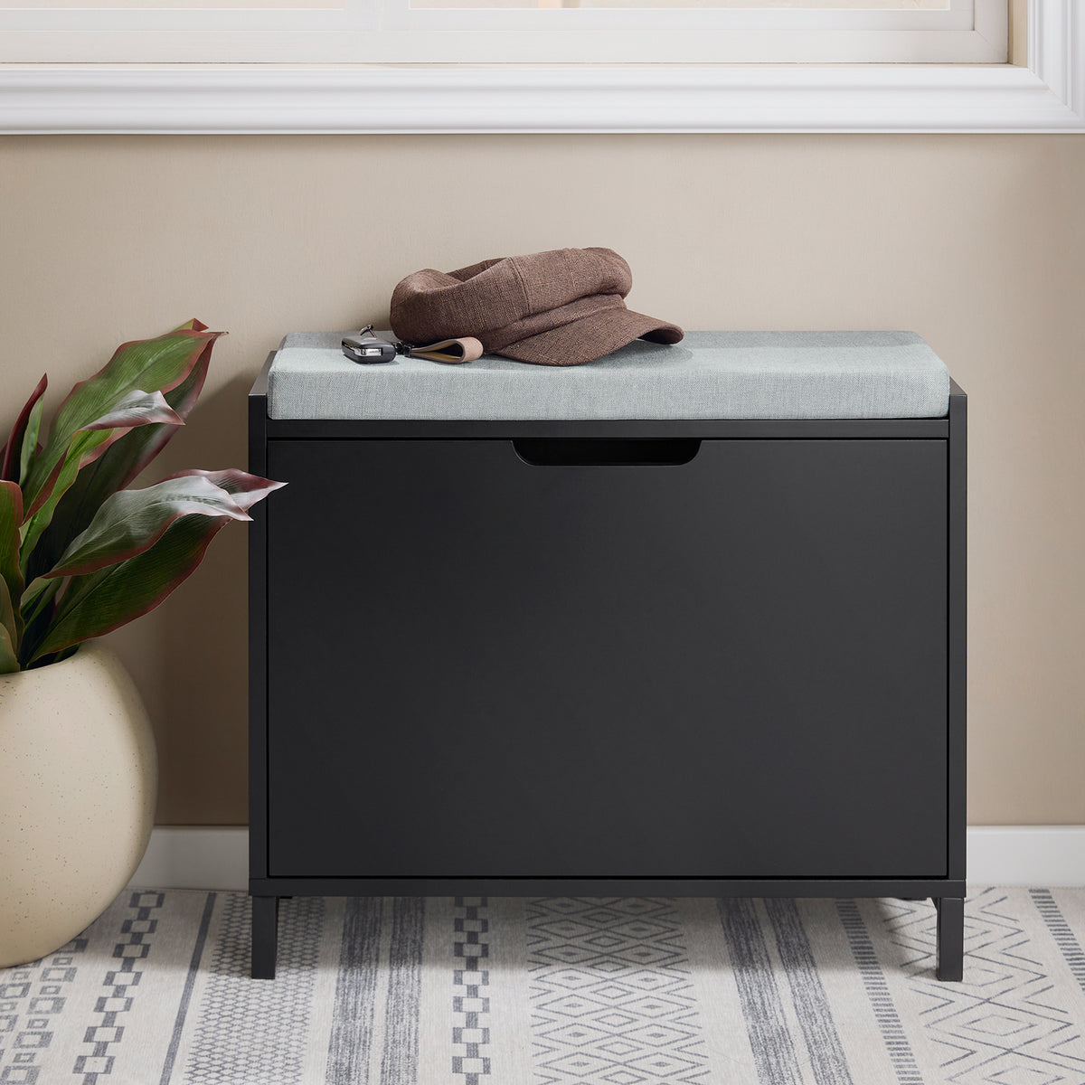 SoBuy FSR151-K-SCH, Hallway Shoe Bench Shoe Rack Shoe Cabinet with Seat Cushion and Flip-drawer, Black