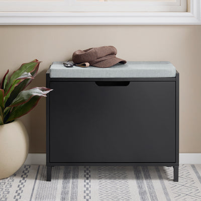 SoBuy FSR151-K-SCH, Hallway Shoe Bench Shoe Rack Shoe Cabinet with Seat Cushion and Flip-drawer, Black