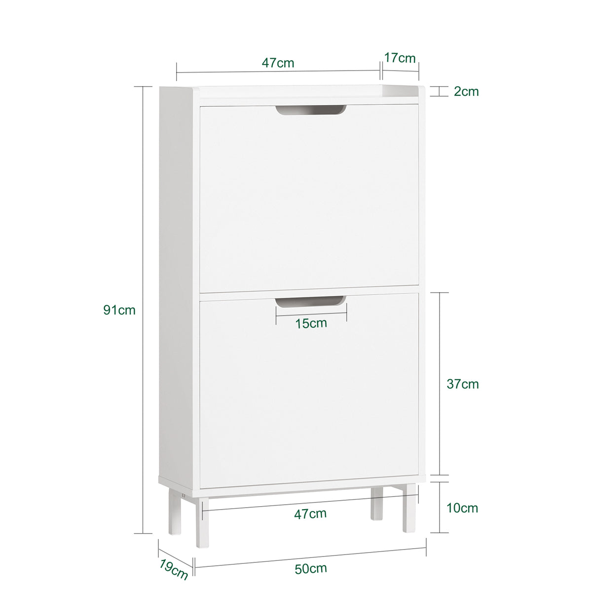 SoBuy FSR151-W, Narrow Shoe Rack with 2 Flip Drawers Slim Wooden Shoe Storage Cupboard for Hallway Entrance Foyer or Understairs White W50 x D19 x H91cm