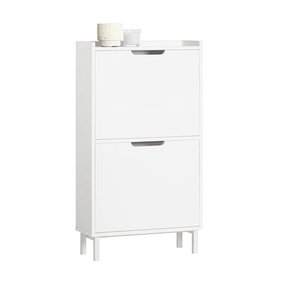 SoBuy FSR151-W, Narrow Shoe Rack with 2 Flip Drawers Slim Wooden Shoe Storage Cupboard for Hallway Entrance Foyer or Understairs White W50 x D19 x H91cm