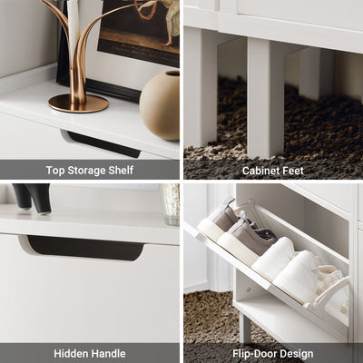 SoBuy FSR151-W, Narrow Shoe Rack with 2 Flip Drawers Slim Wooden Shoe Storage Cupboard for Hallway Entrance Foyer or Understairs White W50 x D19 x H91cm