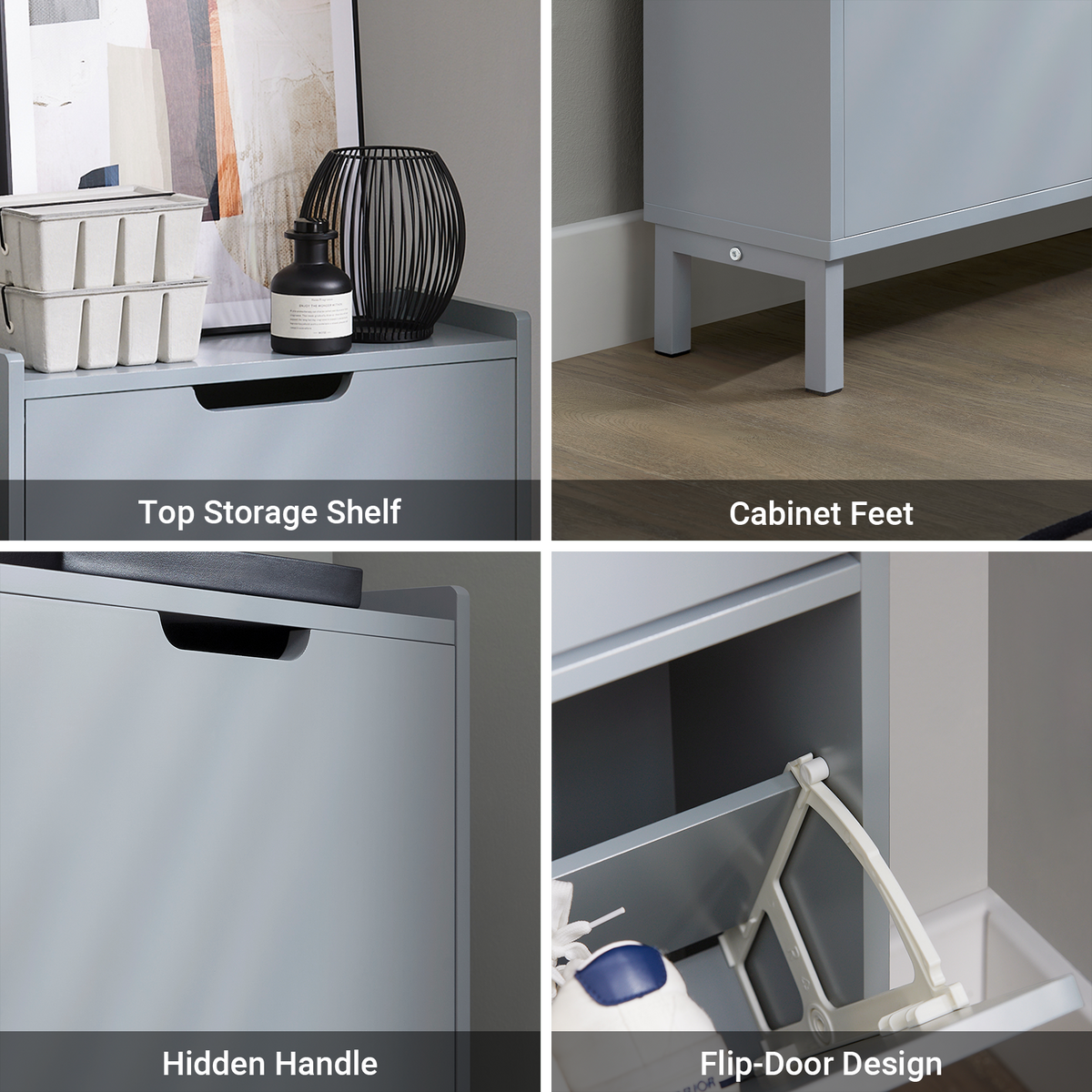 SoBuy FSR151-HG grey shoe cabinet top surface used as display shelf keys decor