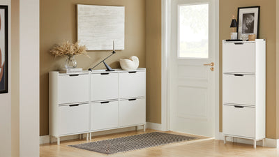 SoBuy FSR151-W, Narrow Shoe Rack with 2 Flip Drawers Slim Wooden Shoe Storage Cupboard for Hallway Entrance Foyer or Understairs White W50 x D19 x H91cm