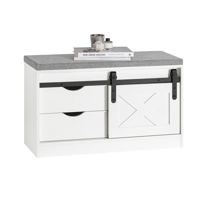 SoBuy FSR153-W, Hallway Shoe Bench Shoe Rack Shoe Cabinet with a Sliding Door and Seat Cushion White W80 x D30 x H49cm