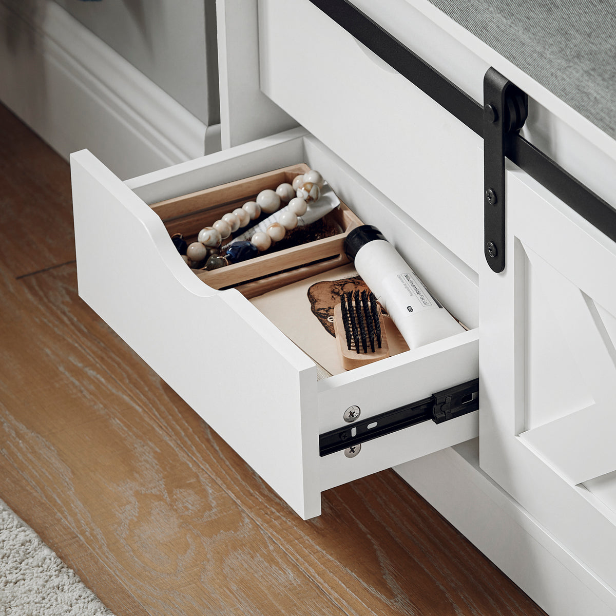 SoBuy FSR153-W, Hallway Shoe Bench Shoe Rack Shoe Cabinet with a Sliding Door and Seat Cushion White W80 x D30 x H49cm