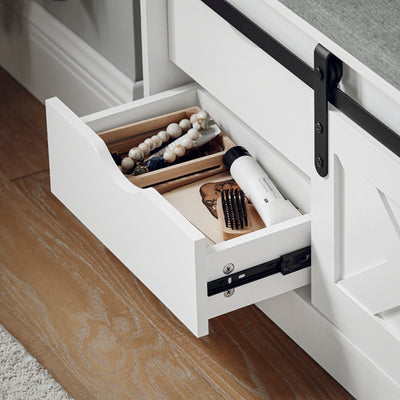 SoBuy FSR153-W, Hallway Shoe Bench Shoe Rack Shoe Cabinet with a Sliding Door and Seat Cushion White W80 x D30 x H49cm