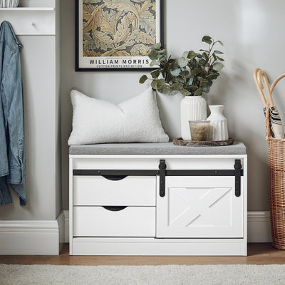 SoBuy FSR153-W, Hallway Shoe Bench Shoe Rack Shoe Cabinet with a Sliding Door and Seat Cushion White W80 x D30 x H49cm