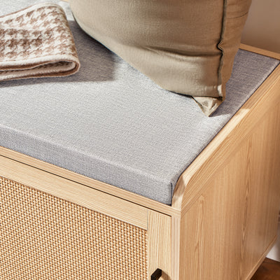 SoBuy FSR154-N, Hallway Storage Bench Shoe Bench Shoe Rack Shoe Cabinet with 2 Sliding Doors and Seat Cushion, Wood