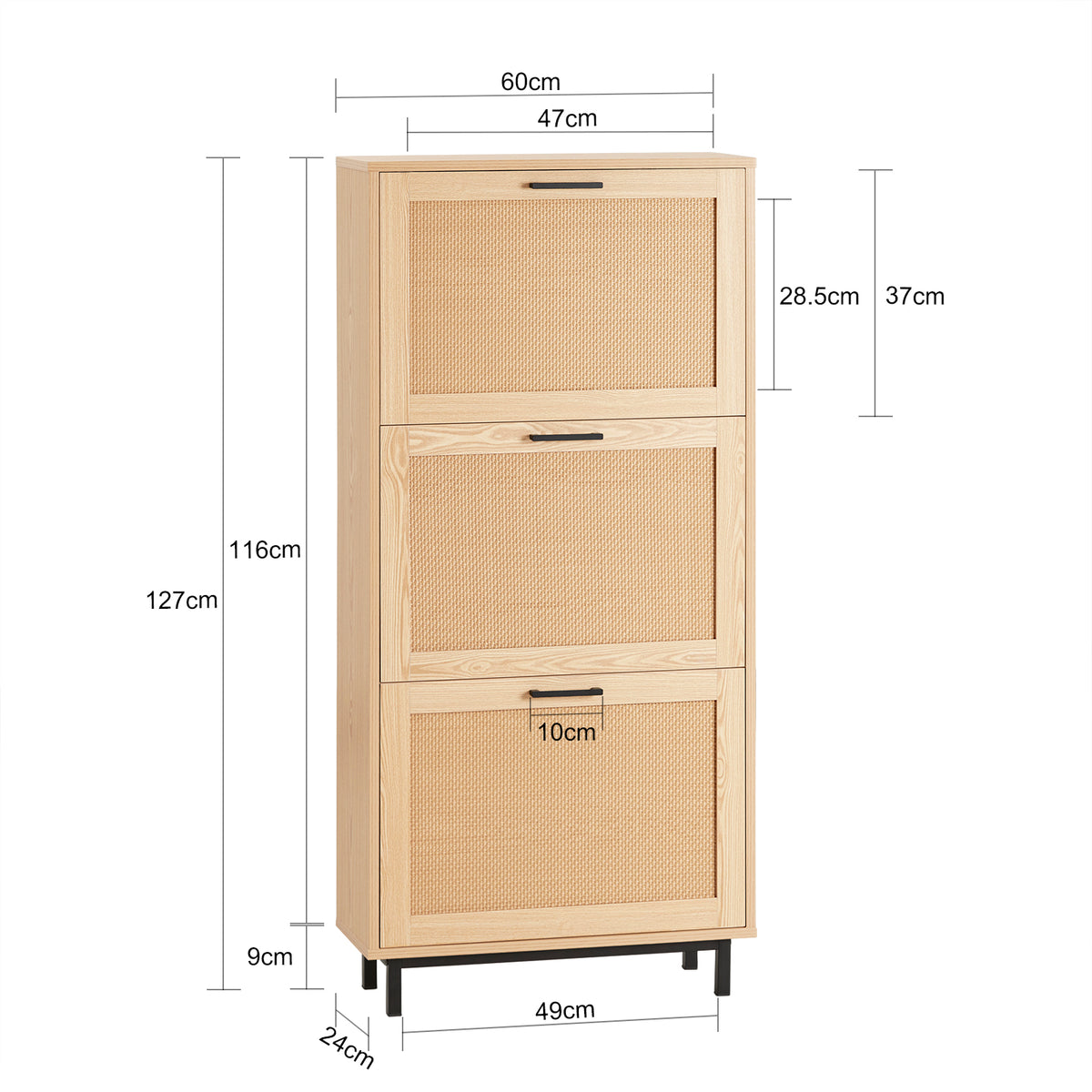 SoBuy FSR155-N, 3 Flip-drawers Shoe Cabinet Shoe Rack Shoe Storage Cupboard Organizer, Natural, W60 x D24 x H127cm