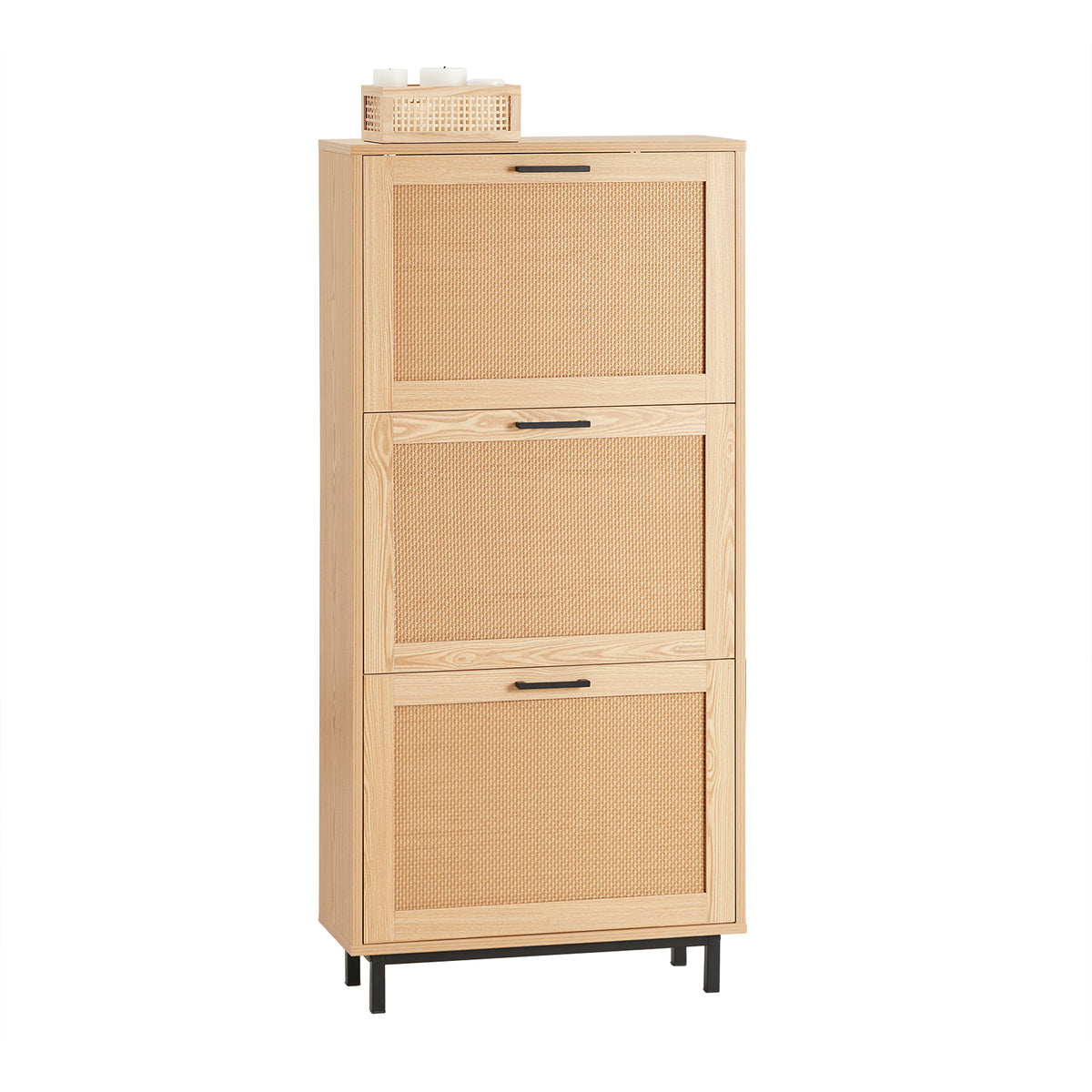 SoBuy FSR155-N, 3 Flip-drawers Shoe Cabinet Shoe Rack Shoe Storage Cupboard Organizer, Natural, W60 x D24 x H127cm