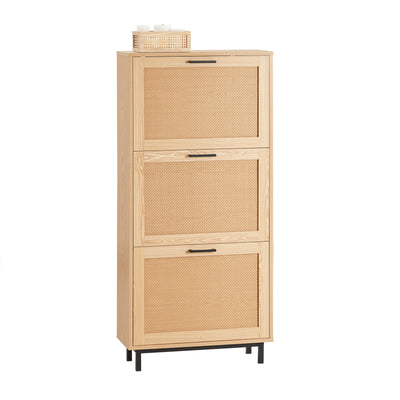 SoBuy FSR155-N, 3 Flip-drawers Shoe Cabinet Shoe Rack Shoe Storage Cupboard Organizer, Natural, W60 x D24 x H127cm