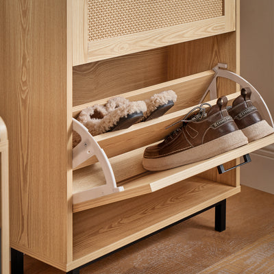 SoBuy FSR155-N, 3 Flip-drawers Shoe Cabinet Shoe Rack Shoe Storage Cupboard Organizer, Natural, W60 x D24 x H127cm