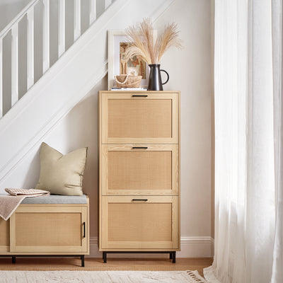 SoBuy FSR155-N, 3 Flip-drawers Shoe Cabinet Shoe Rack Shoe Storage Cupboard Organizer, Natural, W60 x D24 x H127cm