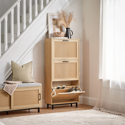 SoBuy FSR155-N, 3 Flip-drawers Shoe Cabinet Shoe Rack Shoe Storage Cupboard Organizer, Natural, W60 x D24 x H127cm