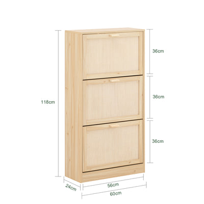 SoBuy FSR159-N, 3 Flip-drawers Shoe Cabinet Shoe Rack Shoe Storage Cupboard Organizer, Wood